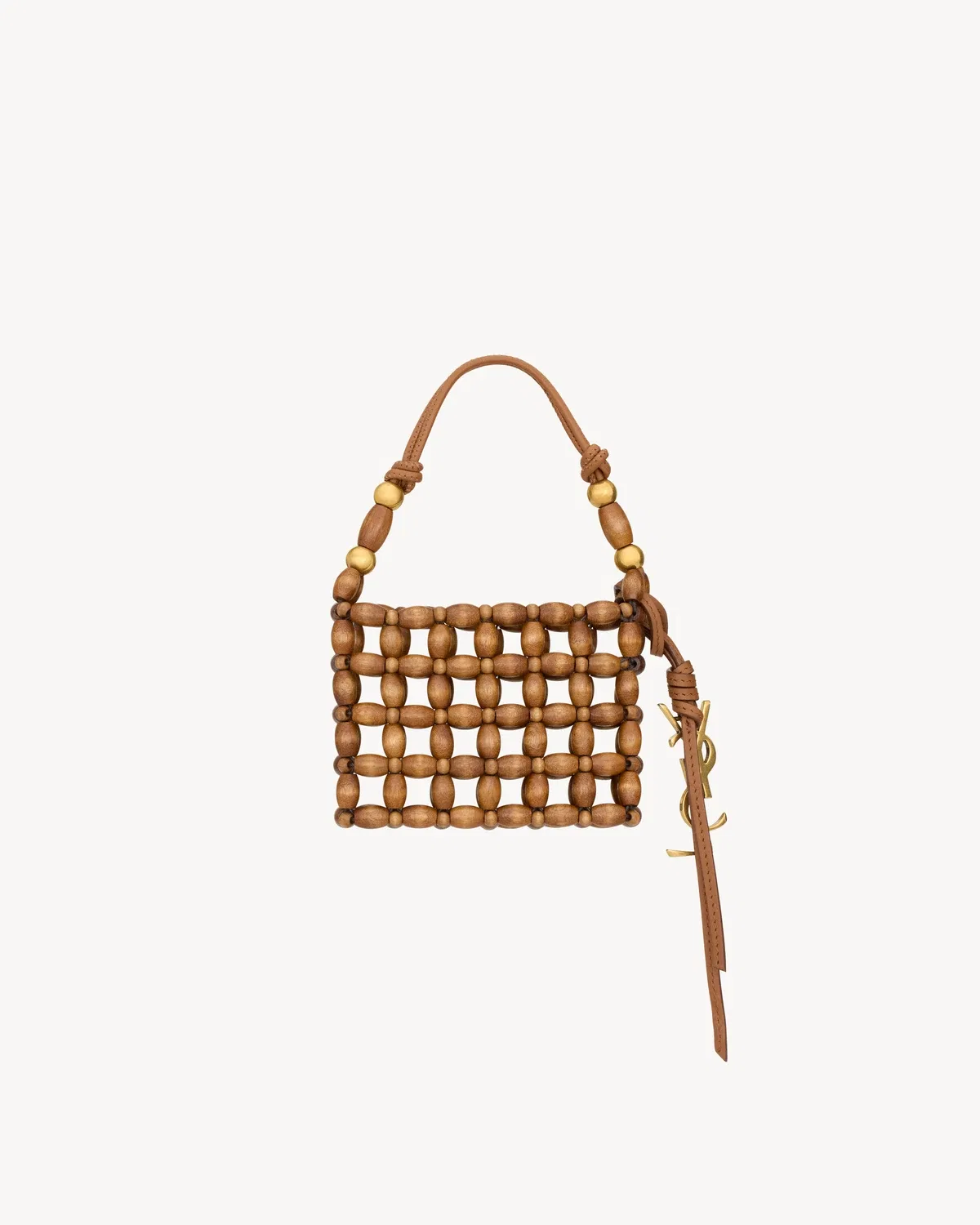 Микро вечерняя сумка из деревянных бусин SAINT LAURENT, коричневый — фото 2