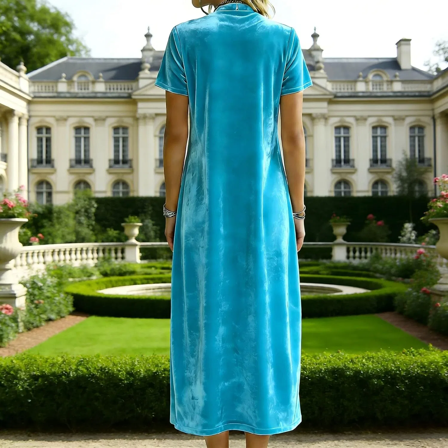 Женское макси платье свободного кроя с вырезом, Light Blue — фото 3