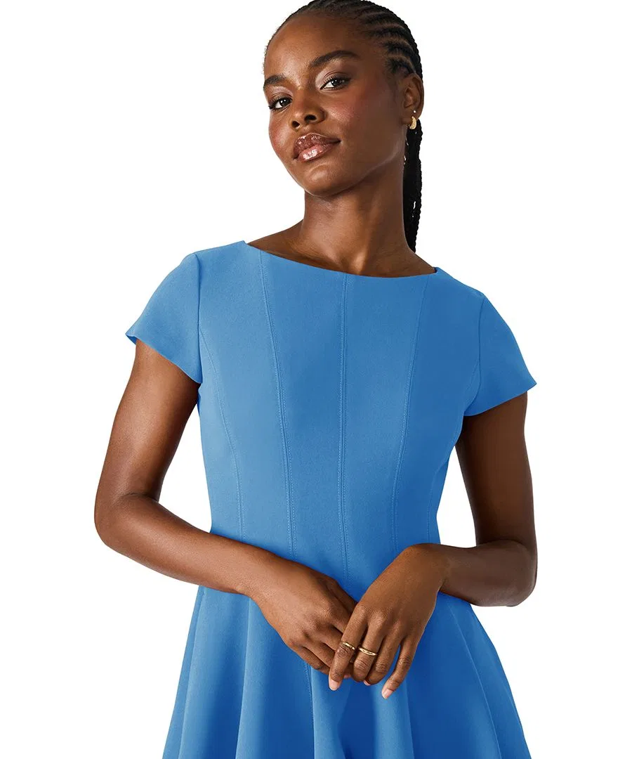 Платье-трапеция Nili Boat Neck Short-Sleeve Fit & Flare Steve Madden, Azure Blue — фото 4