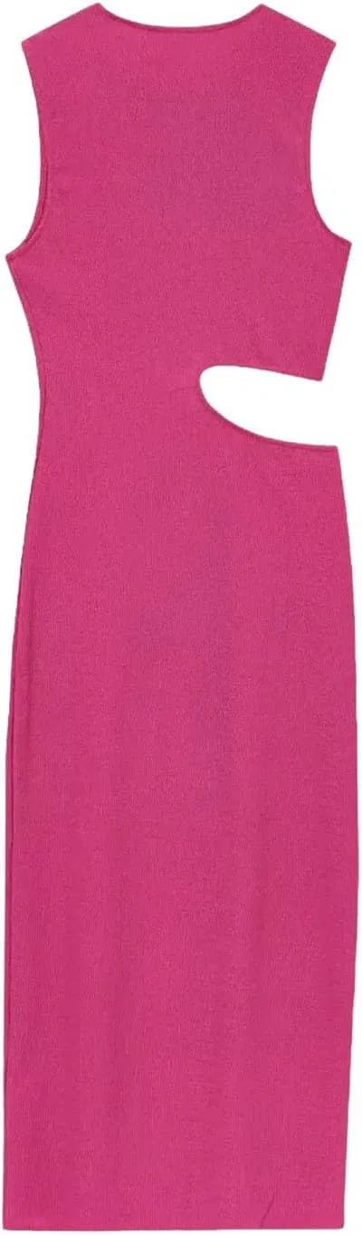 Женское длинное платье миди с открытой спиной, Solid, Rose Red
