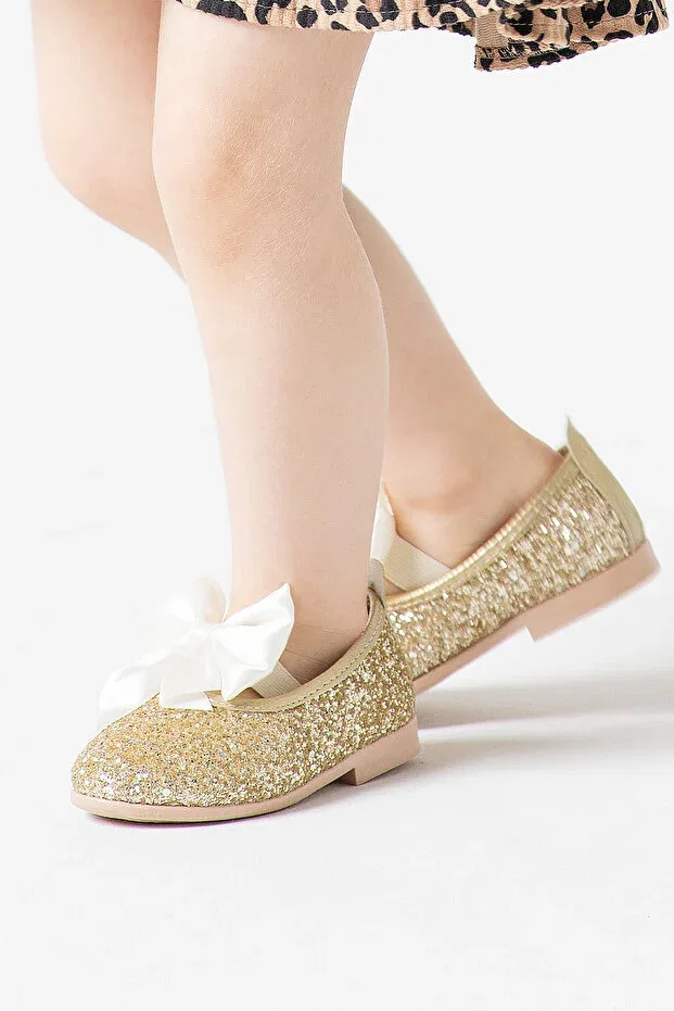 Детские балетки для девочек с принтом Shuu Bow Broken Glass Stone Coated Banamio, Gold