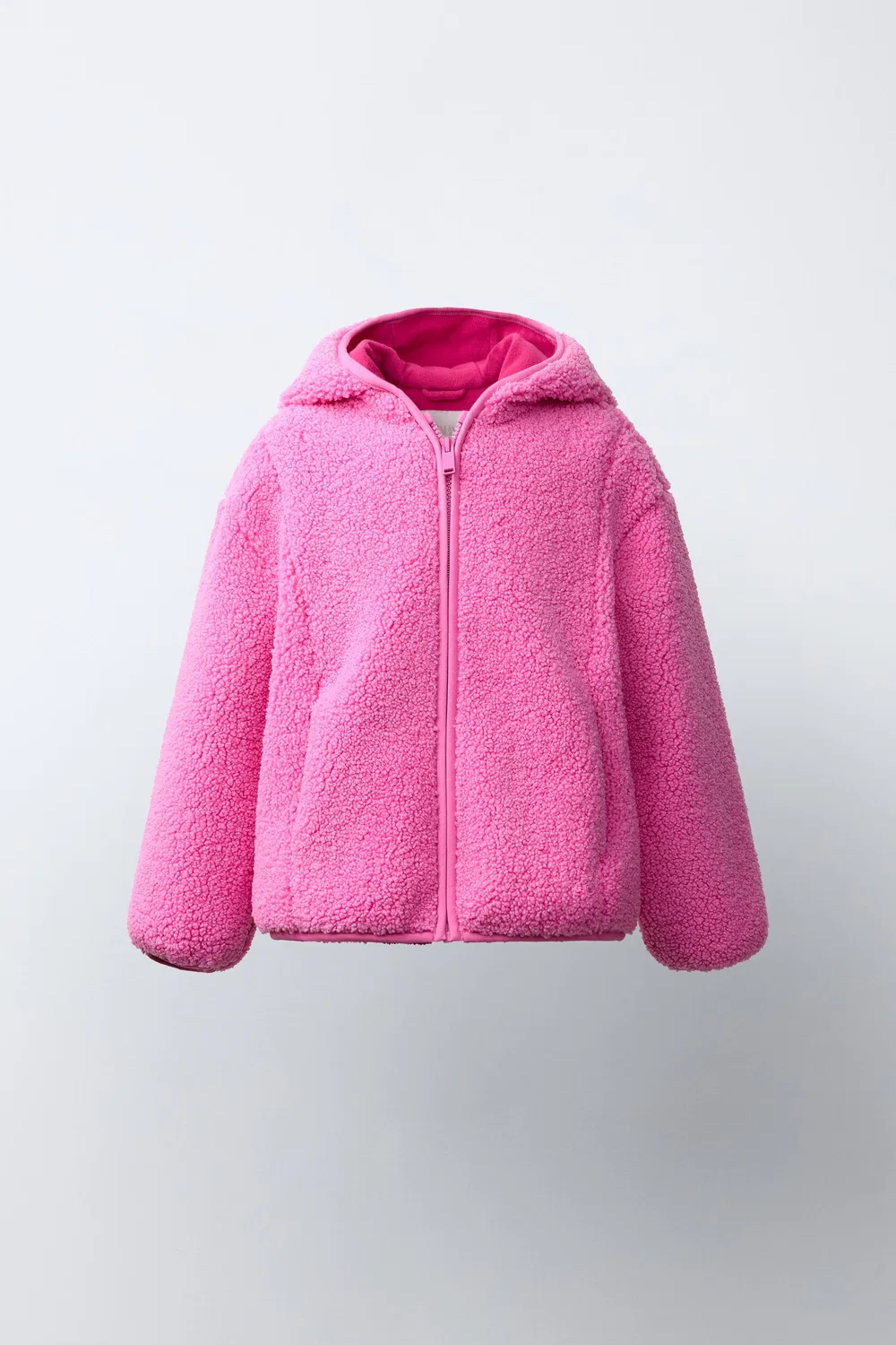 Куртка с капюшоном из искусственной овчины ZARA, Fuchsia