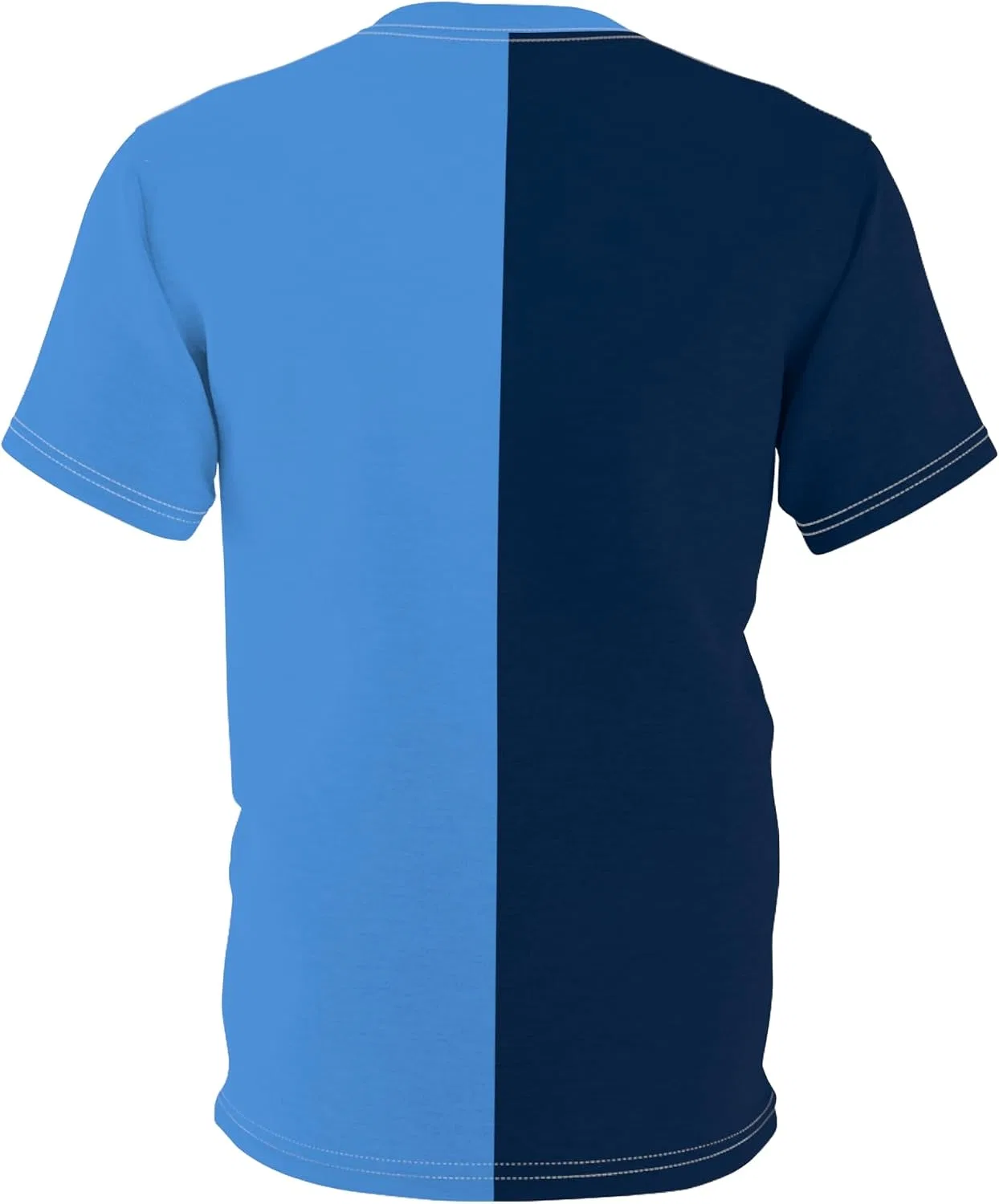 Унисекс футболка с текстурой Half Blue & Half Light Blue, White Stitching — фото 3