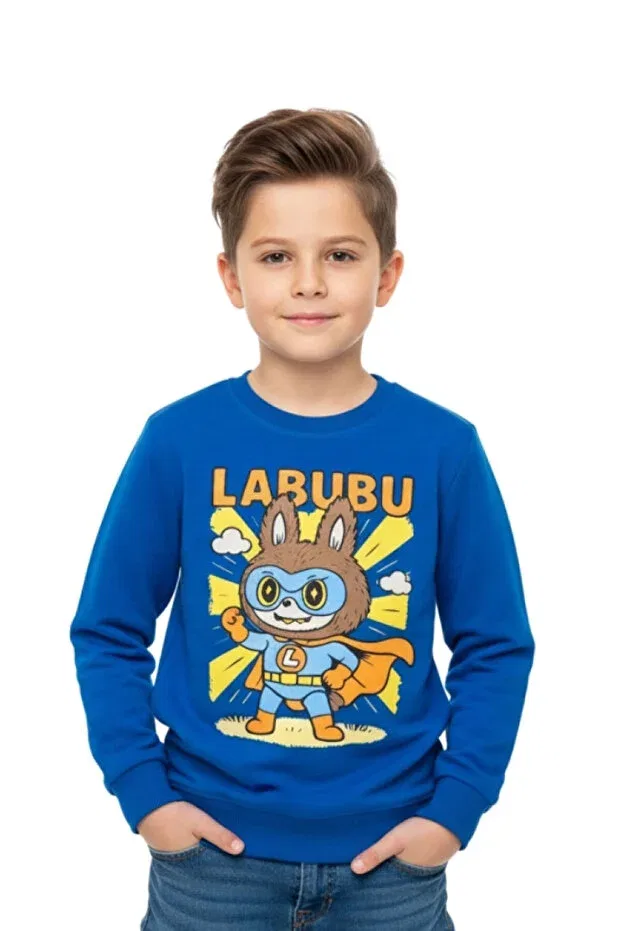 Детское платье-свитшот для мальчиков с принтом labubu printed Crassi, Dark Blue
