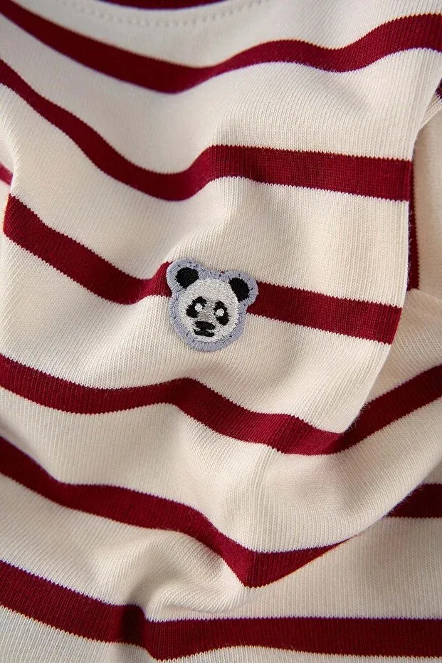 Детская футболка с длинным рукавом с принтом Panda kids heavyweight long sleeve t-shirt Reflect Studio, Red / Ecru — фото 2
