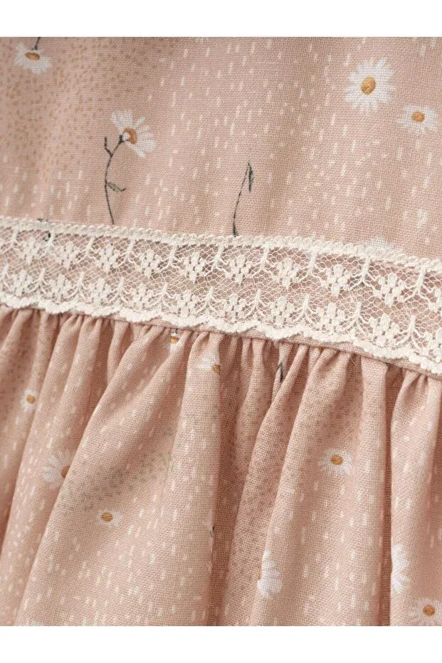 Детское платье для девочек с принтом Daisy printed Cherrys Bebek, Beige — фото 2