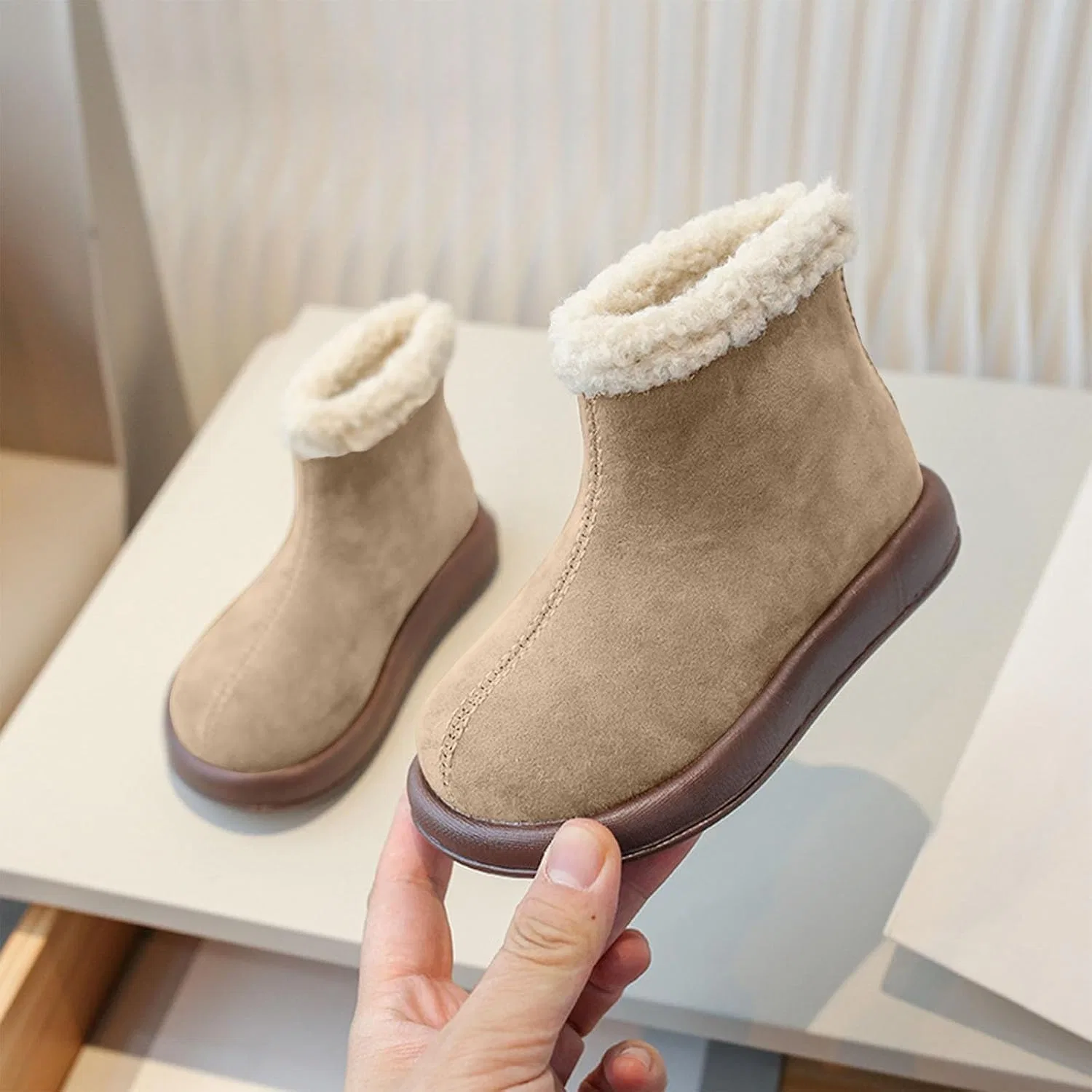 Детские зимние ботинки для девочек с утеплителем и молнией сзади Winter Girl Thicken Snow Boots, Khaki — фото 2