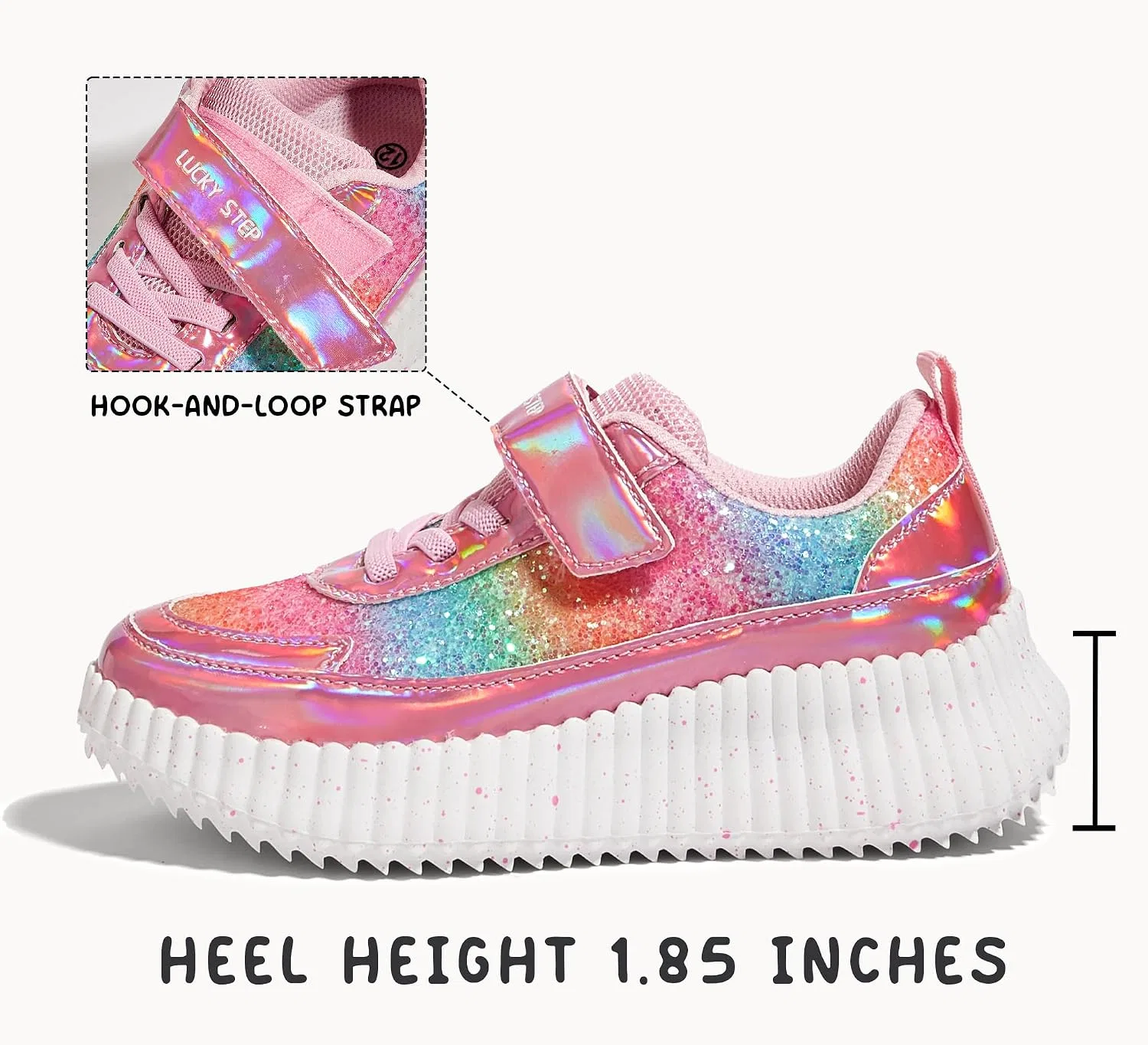 Детские кроссовки для девочек с блестками LUCKY STEP, Pink Multi Glitter — фото 3