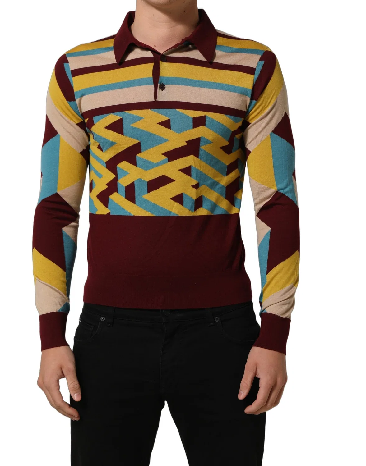 Мужской пуловер с геометрическим принтом Pullover sweater Dolce & Gabbana, Multicolor — фото 3