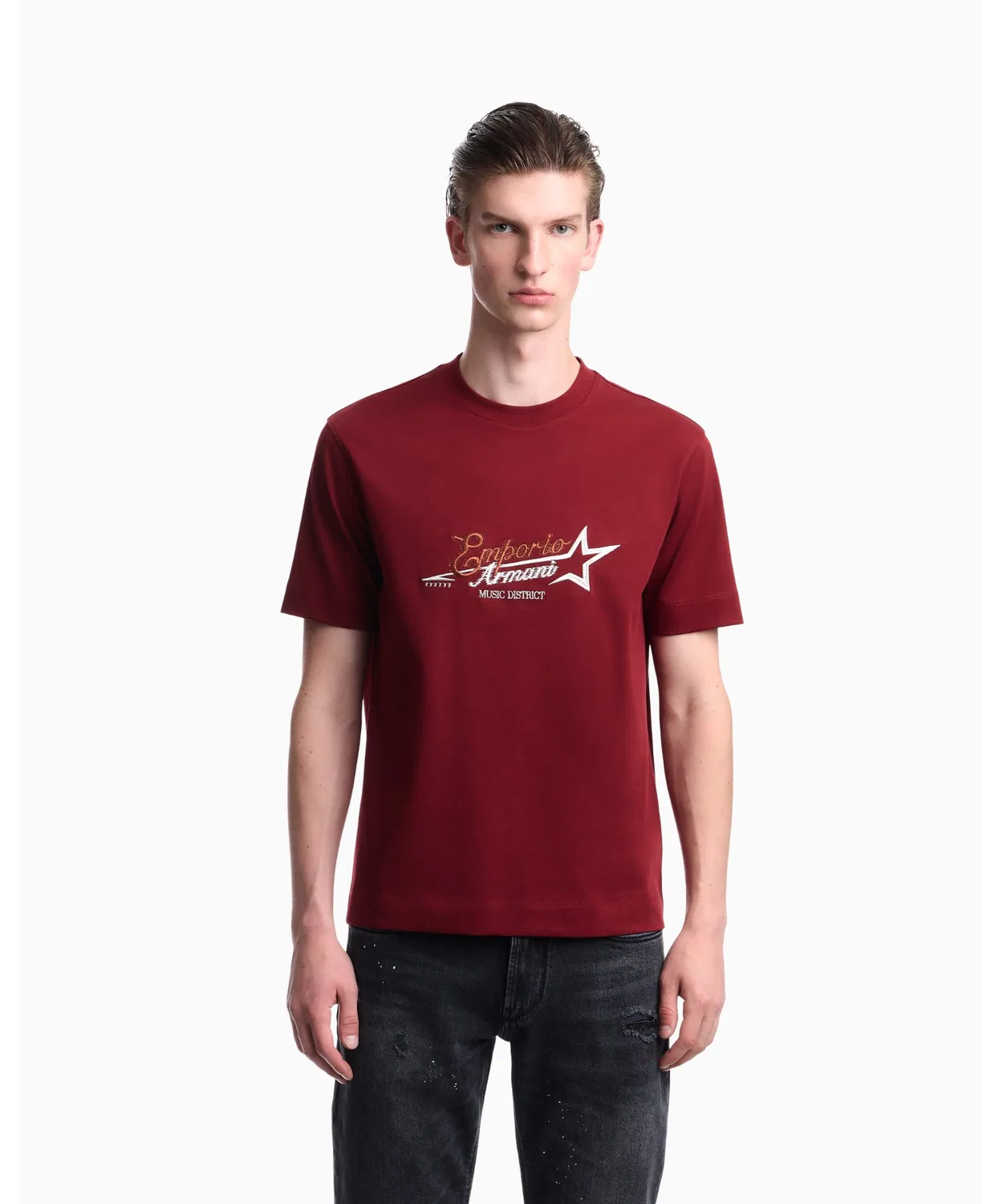 Мужская футболка с коротким рукавом из плотного хлопка EMPORIO ARMANI, Wine Red