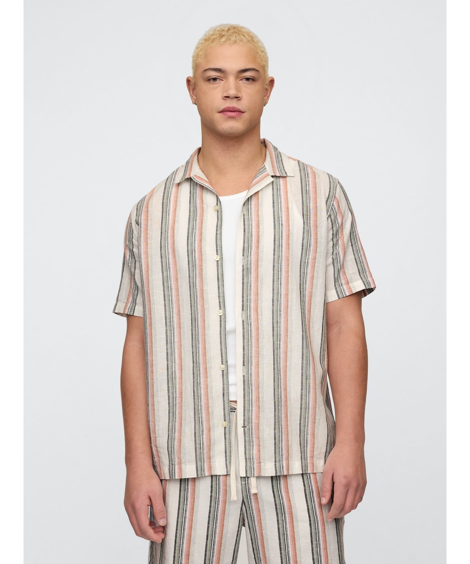 (U) Рубашка стандартного кроя из смеси льна для отдыха GAP, MULTI_STRIPE