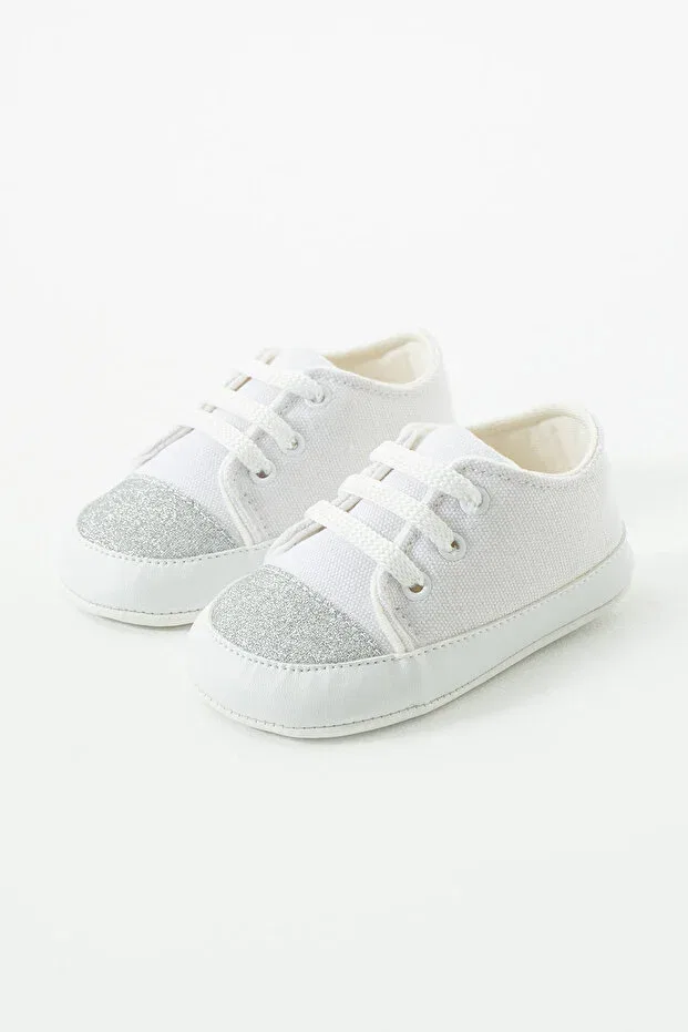 Детские ботинки для девочек на шнуровке First Step Non-Slip Sole Lace-Up Glitter Detail Comfortable Baby Girl Shoes Booties Yummy Kids, White/Grey