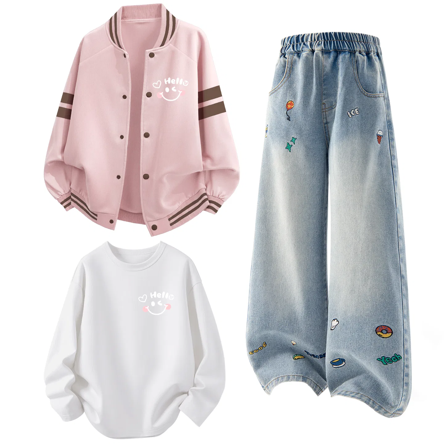 Детский спортивный комплект с принтом Disney, Di Xiyiyi K Lotus Pink+Solid Color Denim Blue+Di Xiyiyi K White
