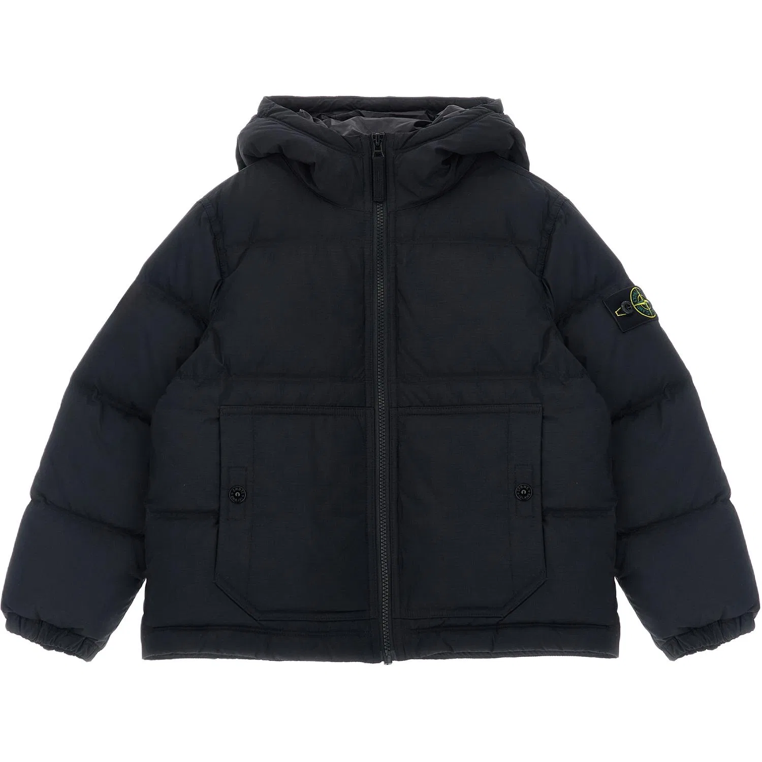Детское стеганое пальто с капюшоном STONE ISLAND, Black