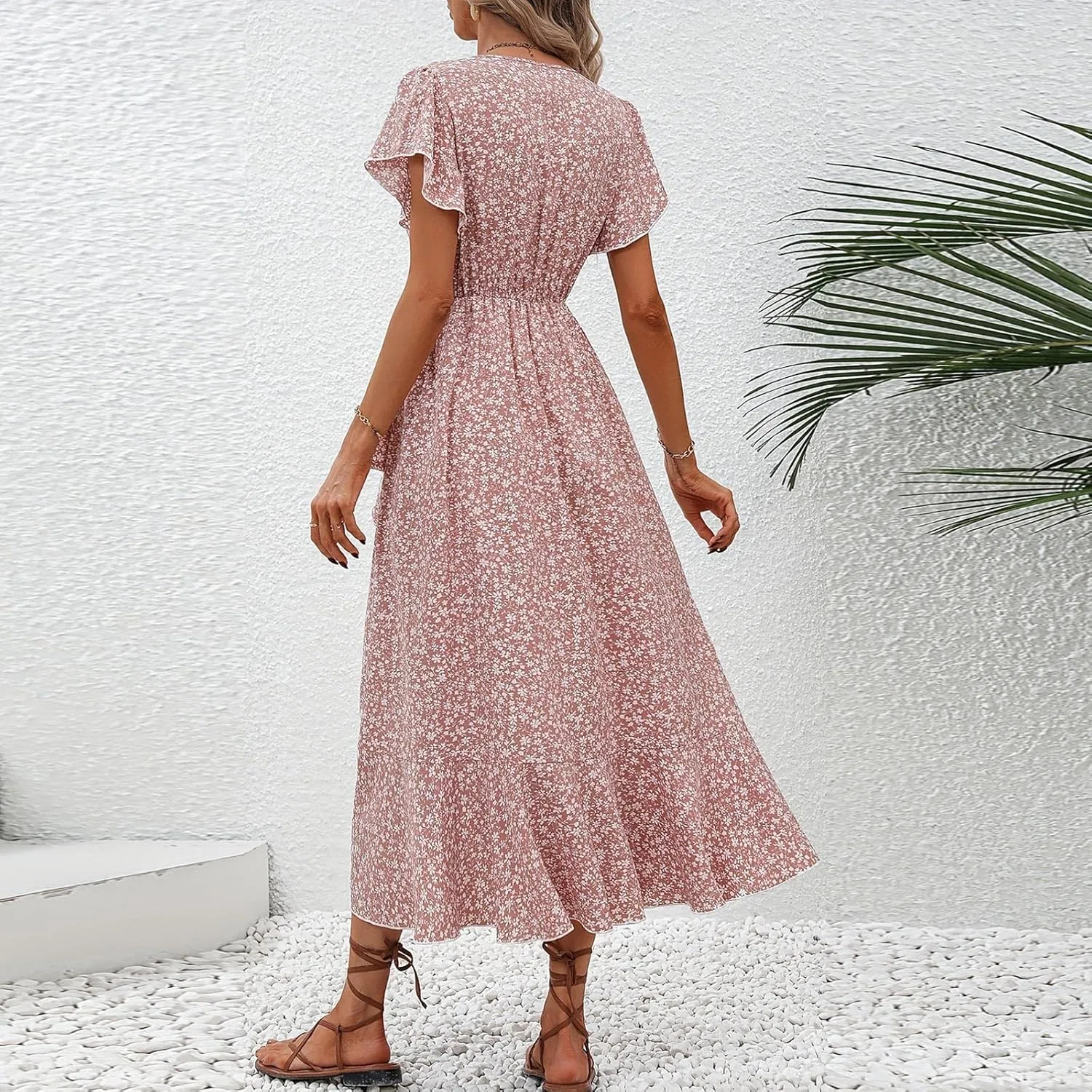 Женское летнее платье миди с цветочным принтом Wrap Dress, Pink — фото 4