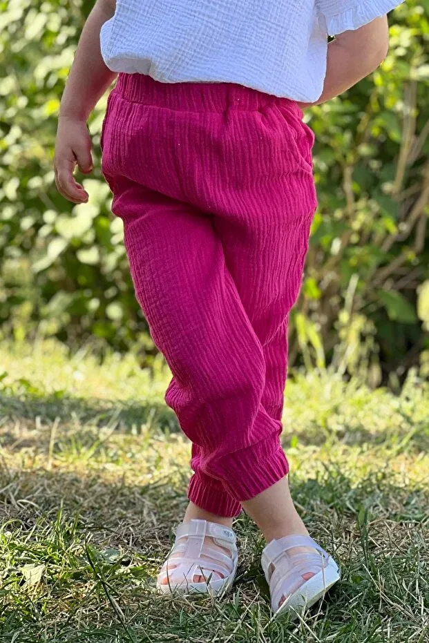 Детские брюки для девочек хлопковые Meqlife, Fuchsia — фото 4