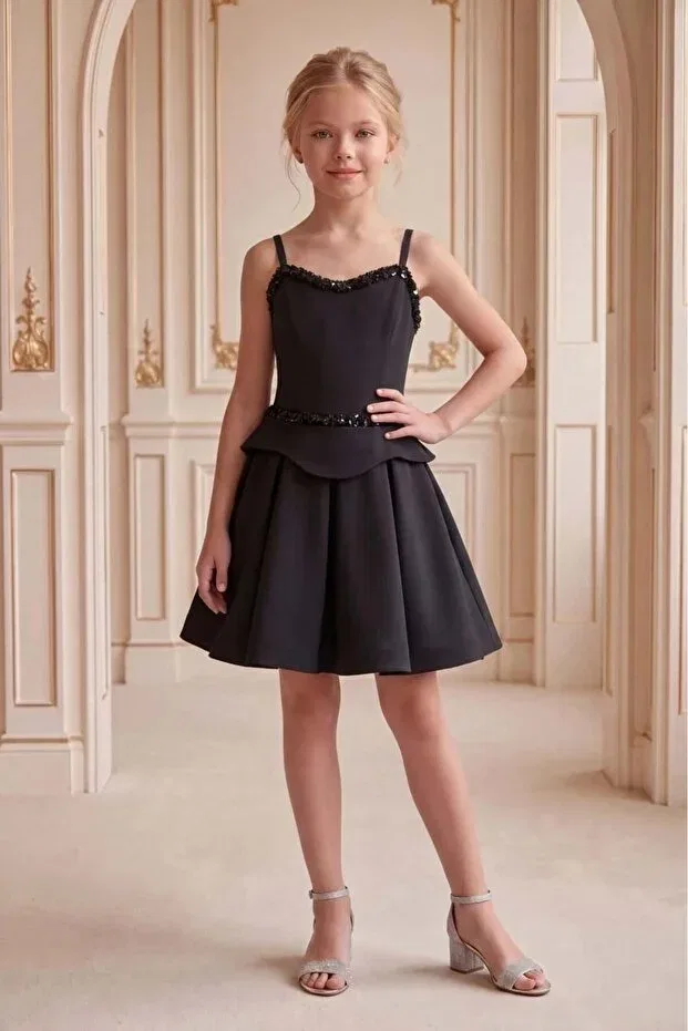 Детское платье для девочек с принтом Butikhappykids, Black