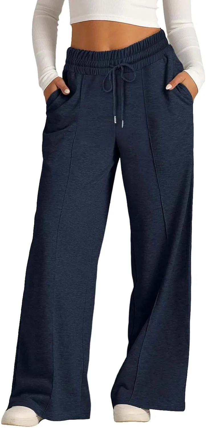 Женские широкие спортивные брюки, Oversized, на завязке, 4-Dark Blue