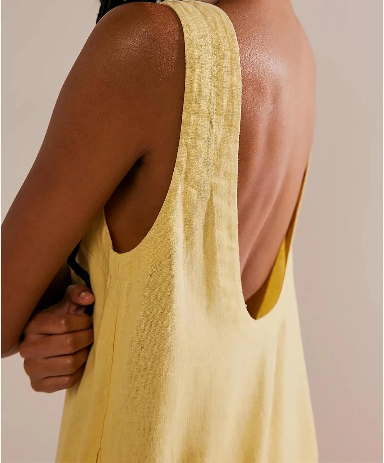 Женское летнее платье-миди с открытой спиной Cotton Linen, Yellow — фото 4