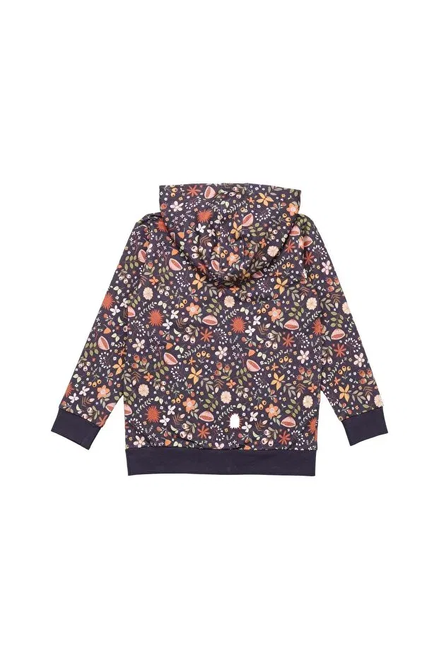 Детская куртка для девочек с принтом Autumn Flowers Patterned Organic Baby Sweat Jacket Walkiddy, Brown — фото 3