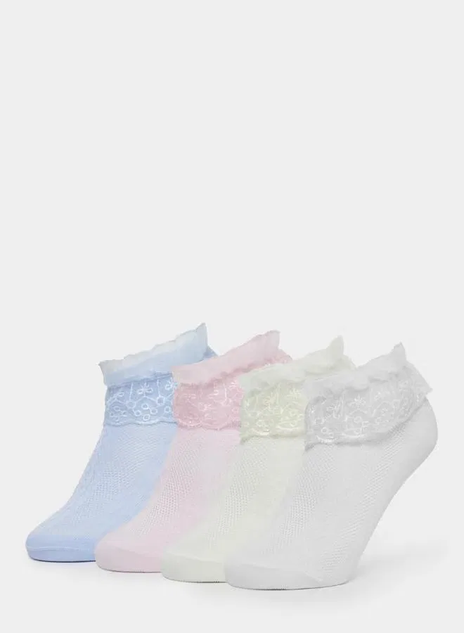 Носки-комплект 4 пары с кружевной отделкой для девочек Styli, мультиколор