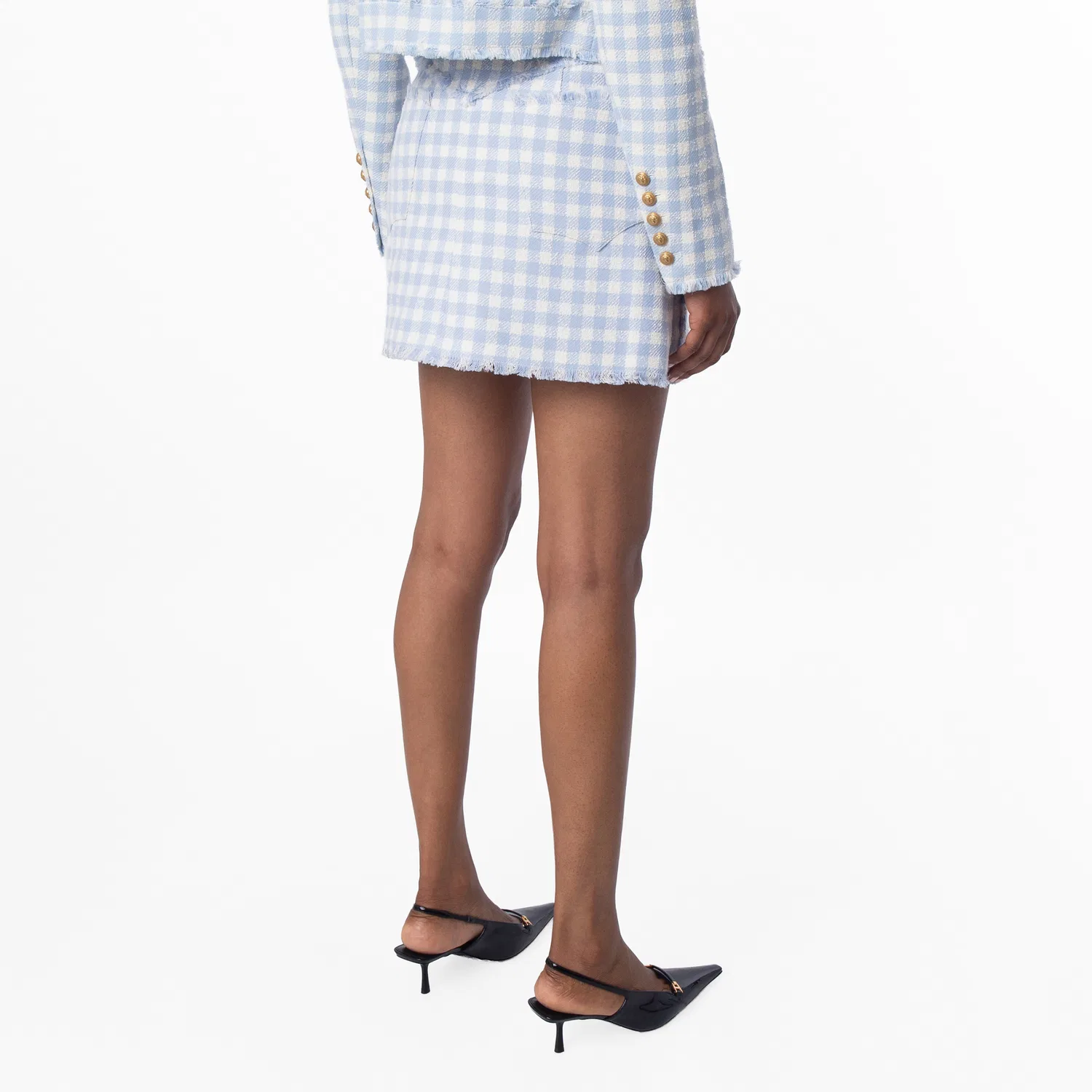 Юбка-трапеция с принтом в клетку Gingham-Pattern A-Line Miniskirt Balmain, Blue — фото 3