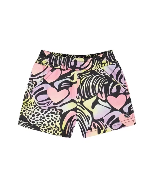 Детские шорты для девочек с принтом Deux Par Deux, Black With Multicolored Print