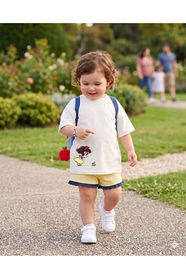 Детская футболка с принтом Oversized printed t-shirt cute princess and bird pattern cotton children's t-shirt Babytex, Ecru