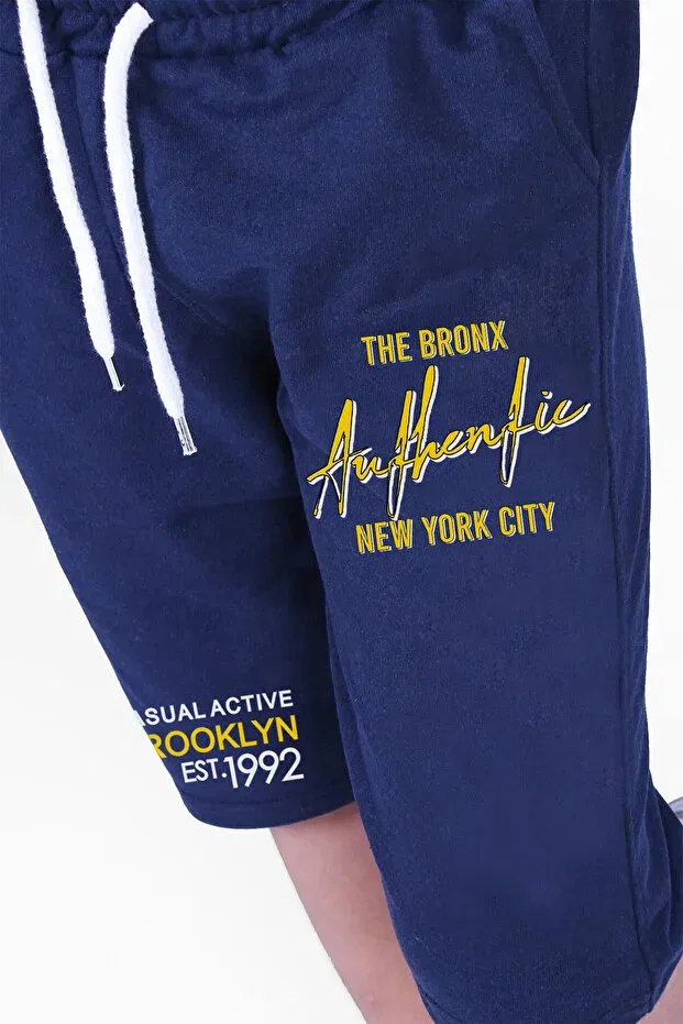 Детские шорты для мальчиков с принтом Authentic broklyn printed Fyk Kids, Navy Blue — фото 4