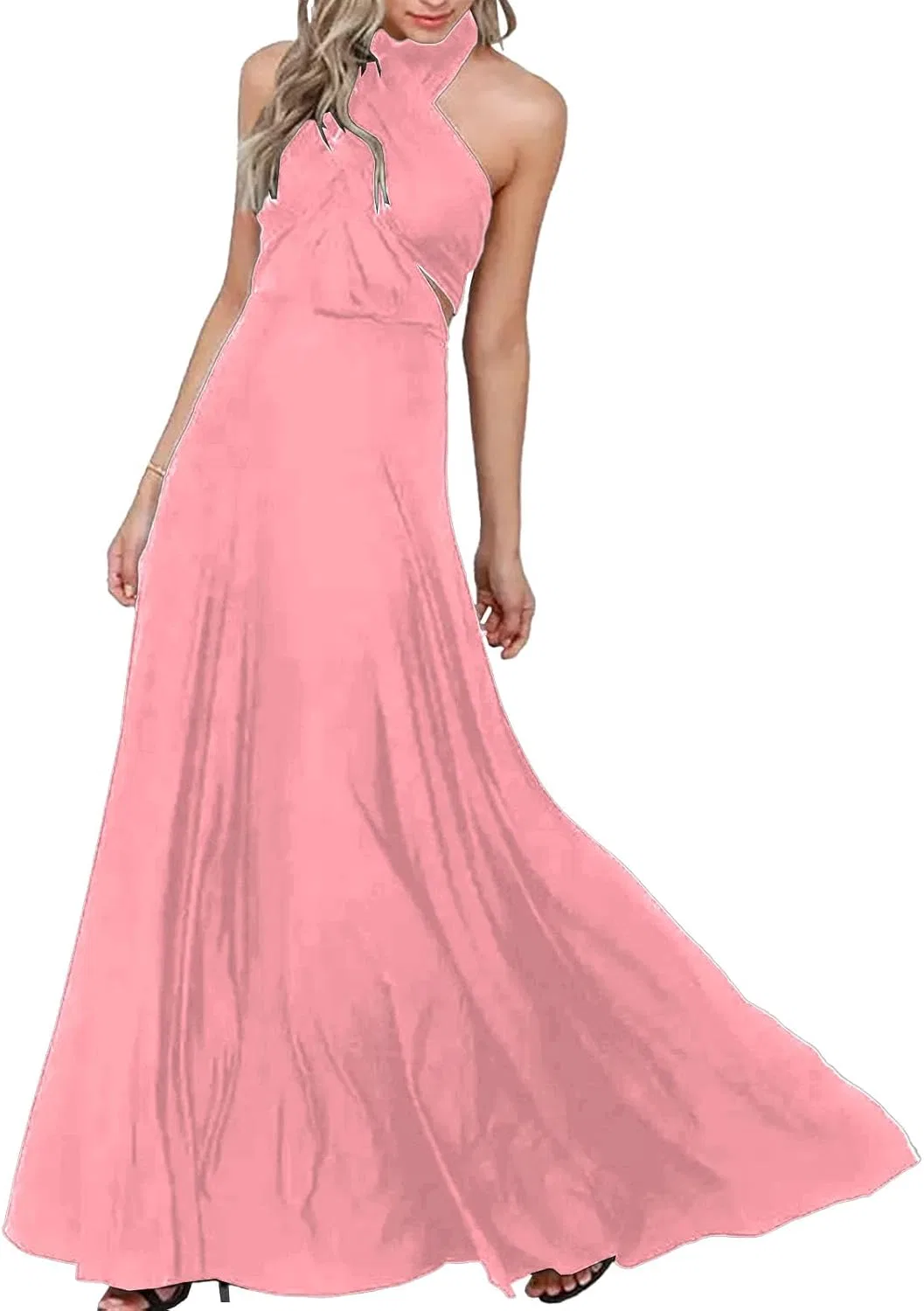 Женское длинное сатиновое платье-трансформер Wrap Dress, Pink — фото 4