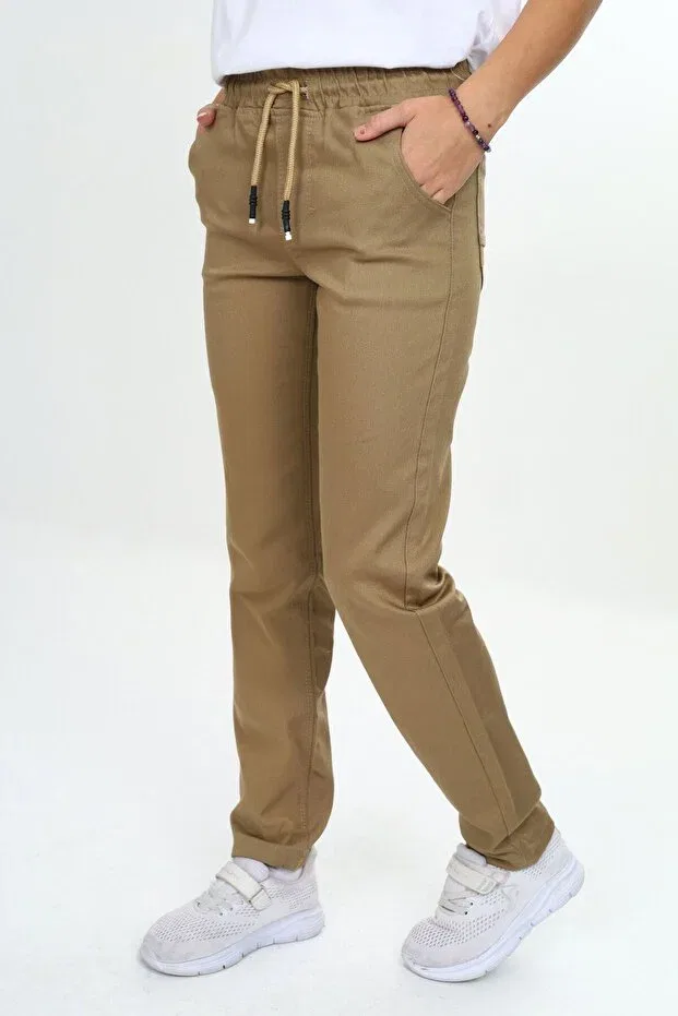 Детские брюки прямого кроя из габардина Asortix, Beige — фото 3