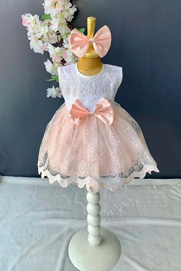 Детское кружевное платье для девочек Lace baby dress with headband pnpn136 salmon Mnk Baby&Kids, Somon