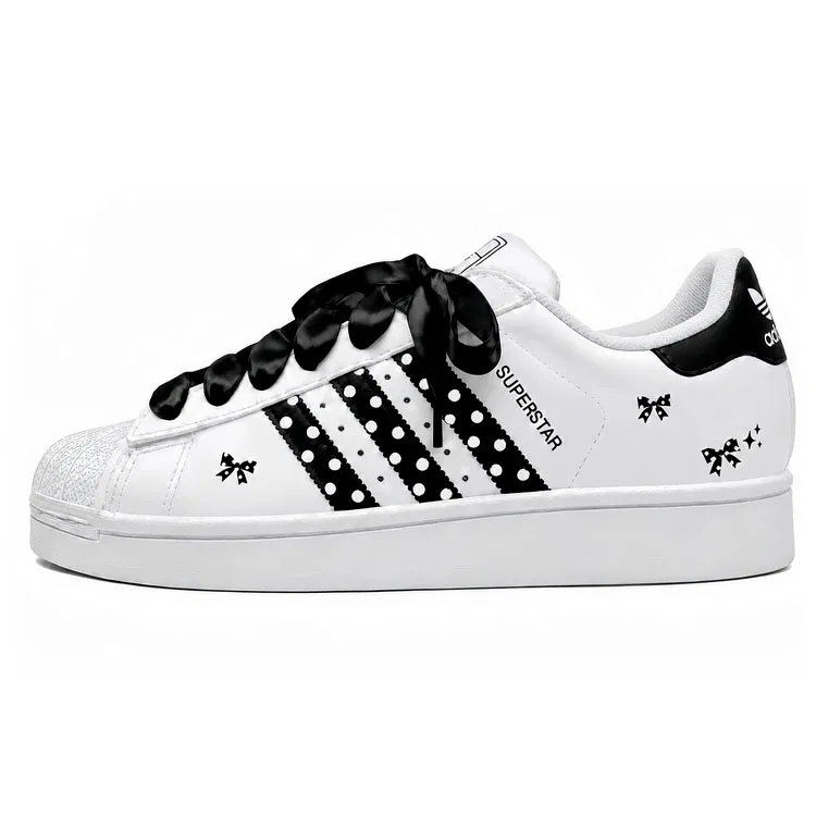 Детские кеды для скейтбординга с принтом и бантом Superstar 2, Adidas Originals, Белый — фото 4