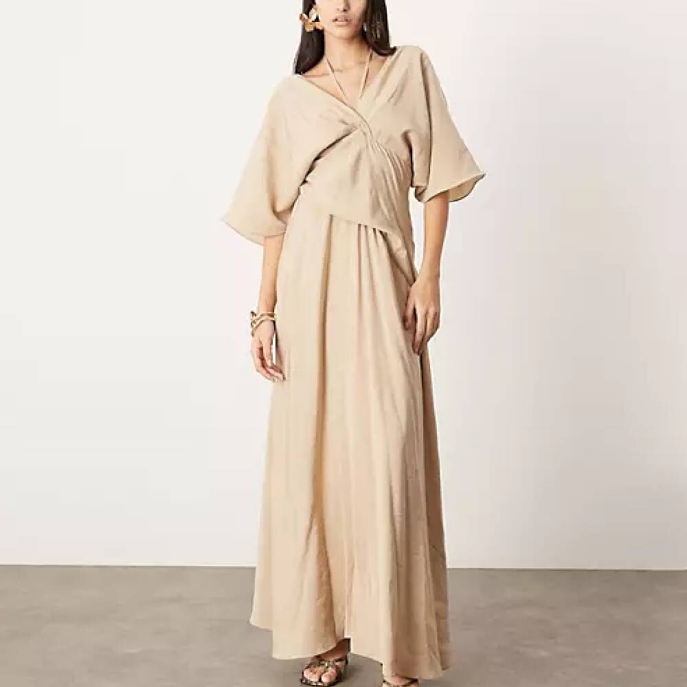 

Платье Asos Edition Short Sleeve V Neck, светло-бежевый