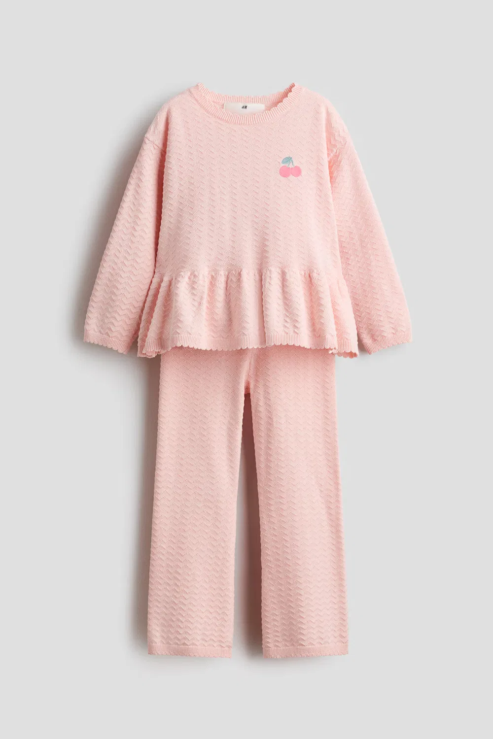 Комплект из двух предметов, связанный ажурным узором H&M, Hellrosa/Kirsche