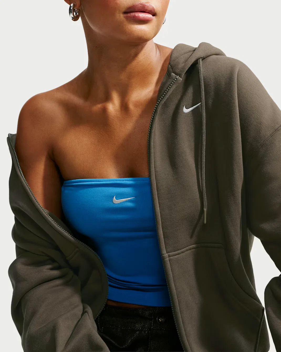 Женская толстовка оверсайз на молнии Nike Studio Fleece Medium Weight, Dark Hazel/Sail — фото 3