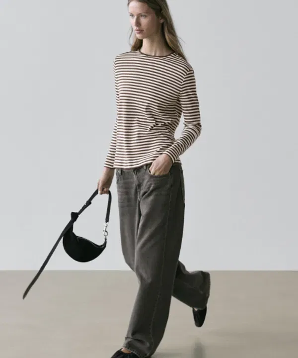 Футболка с длинным рукавом, контрастная отделка, полоска, Massimo Dutti — фото 3