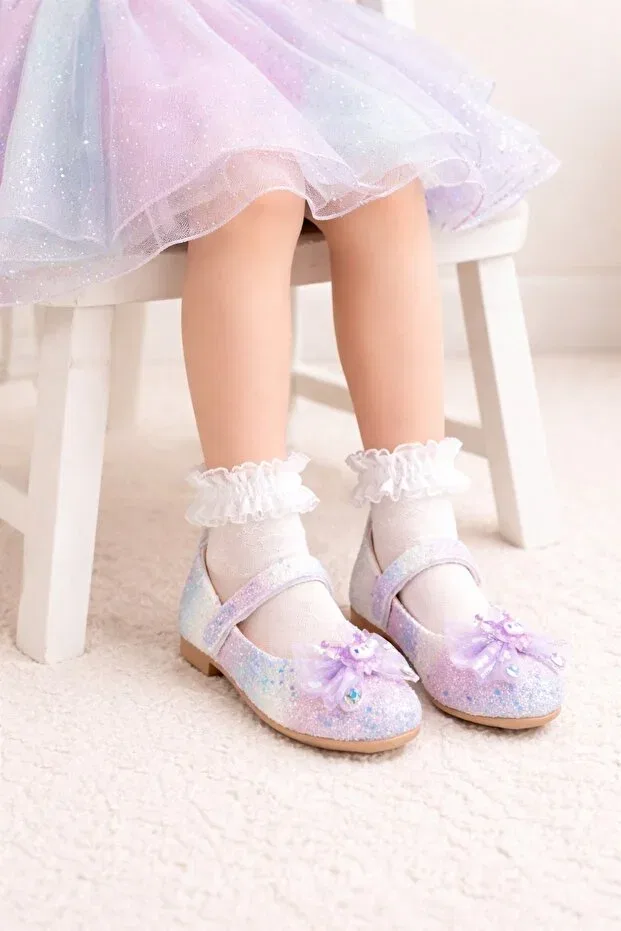 Детские балетки для девочек с принтом Minibonito, Lilac — фото 3