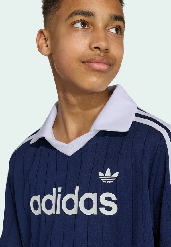 Свободная футболка-поло в тонкую полоску, унисекс - рубашка-поло Adidas Originals, индиго — фото 3