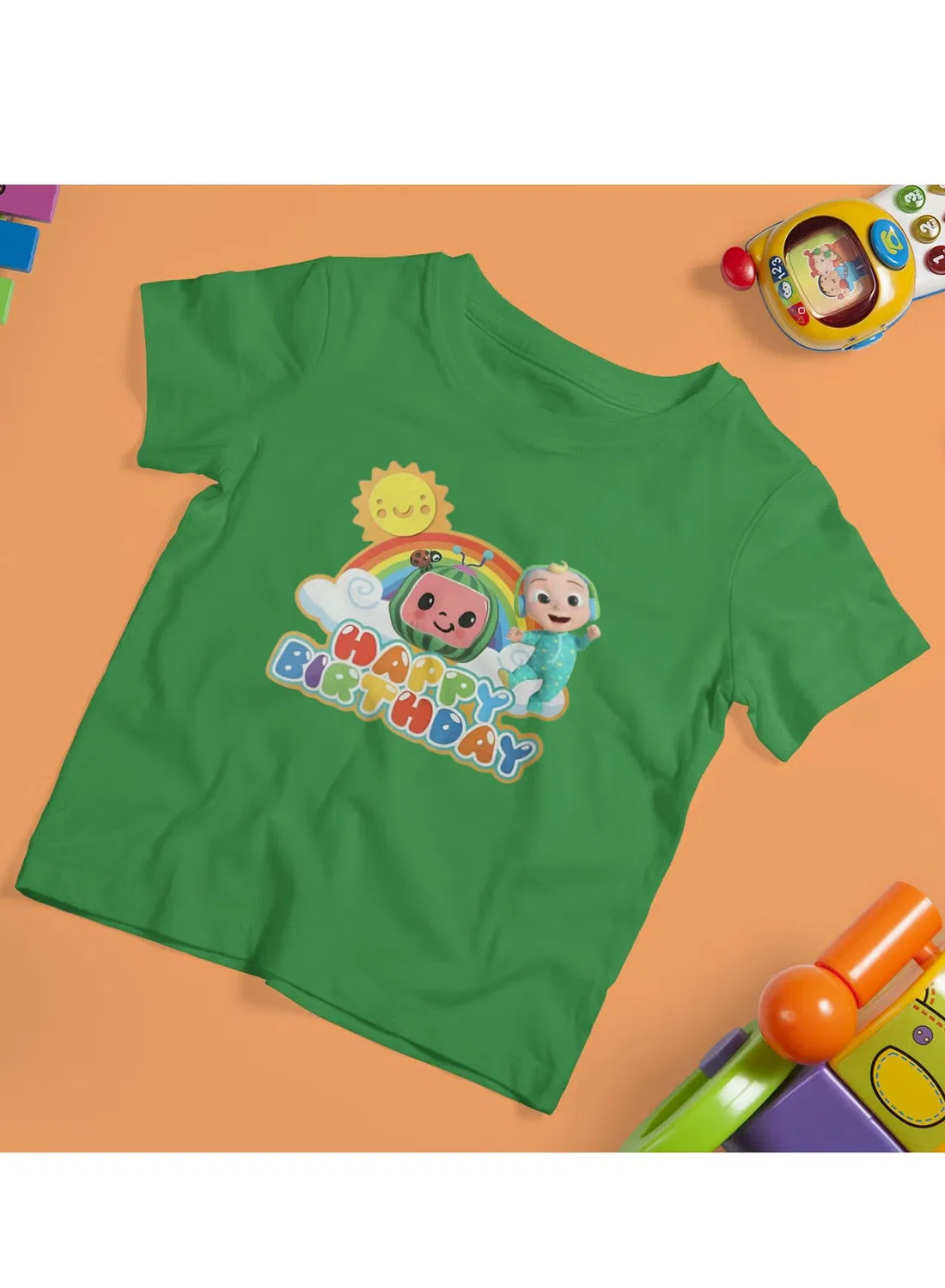 Футболка с принтом Happy Birthday Cocomelon Zoom, зеленый