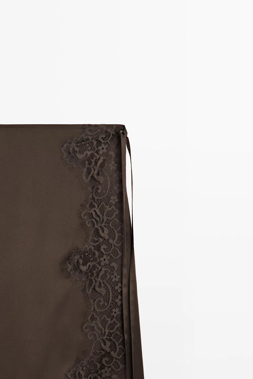 Юбка Massimo Dutti, из 100% шелка с кружевными деталями, шоколадный — фото 4