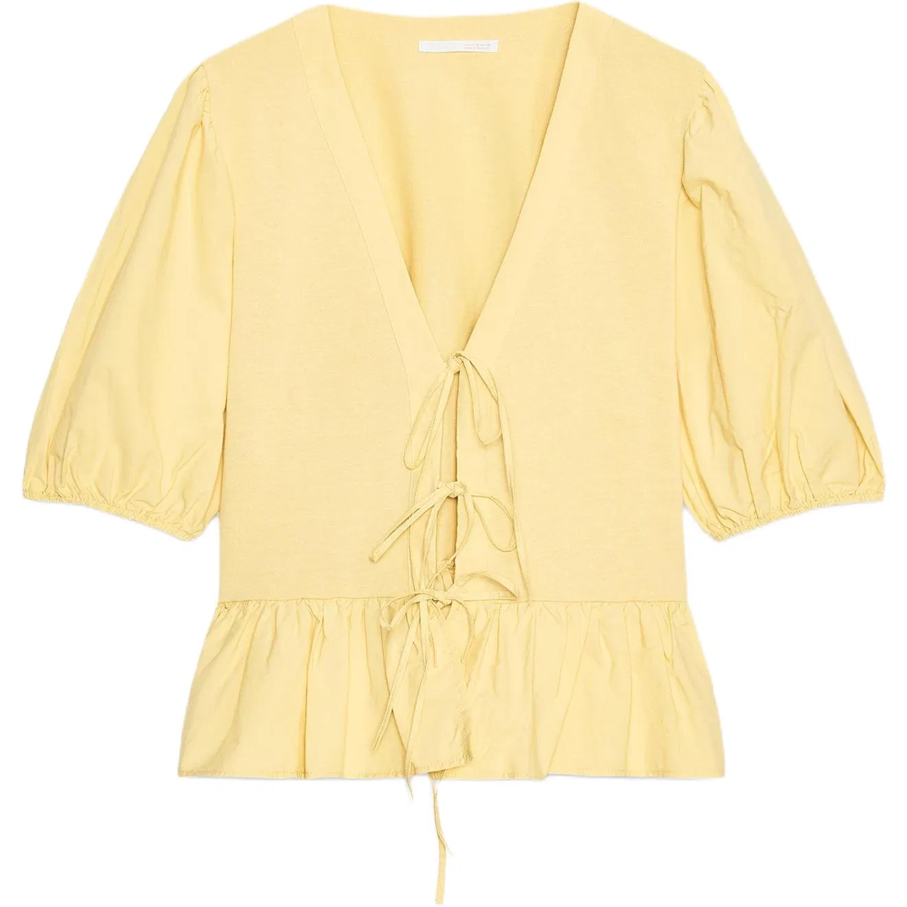 Женская рубашка с V-образным вырезом Yellow ZARA, Желтый