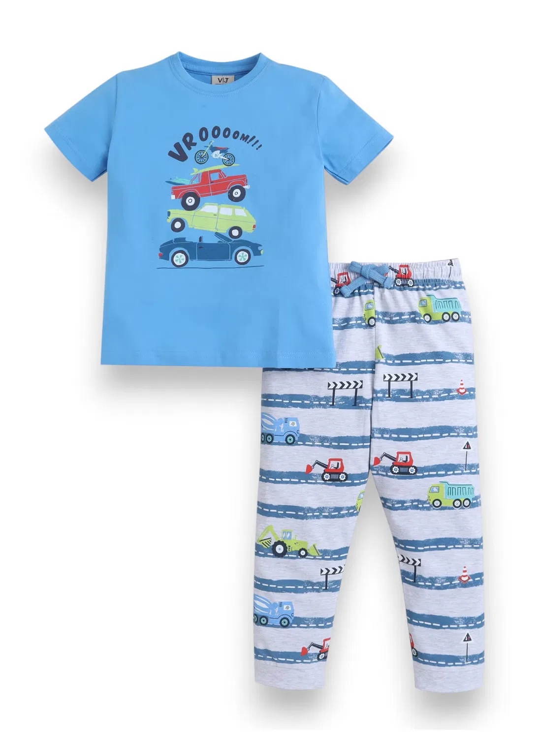 Комплект пижамы с принтом машинок, модель Boys Car Print, Victor And Jane, синий — фото 2