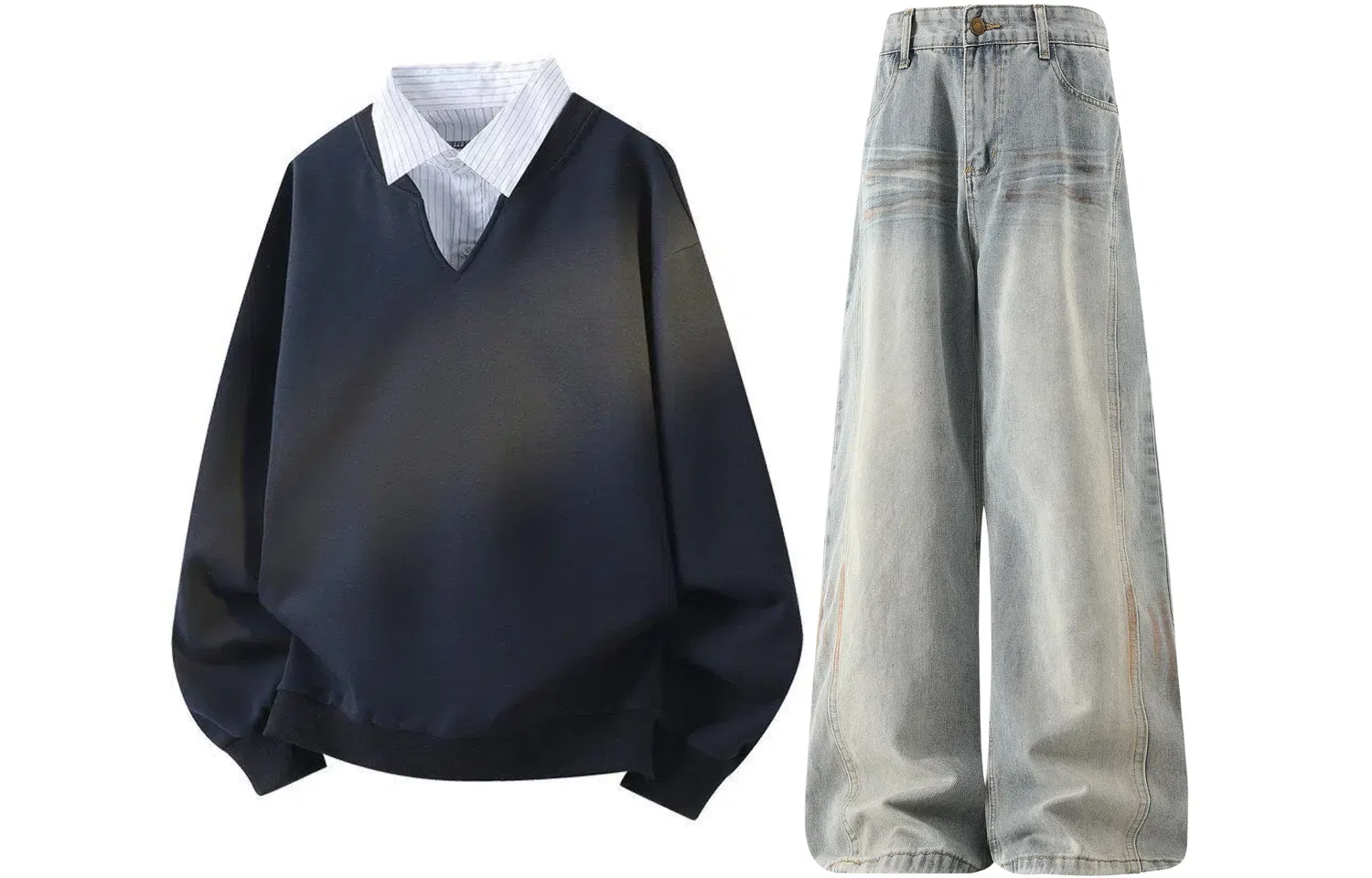 Детский спортивный комплект с лацканом, Navy Blue Top + Vintage Blue Pants, GWAF, Navy Blue/Vintage Blue