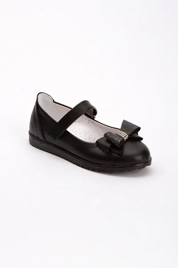 Детские балетки для девочек с бантом Sare Çocuk Giyim, Matte Black — фото 2