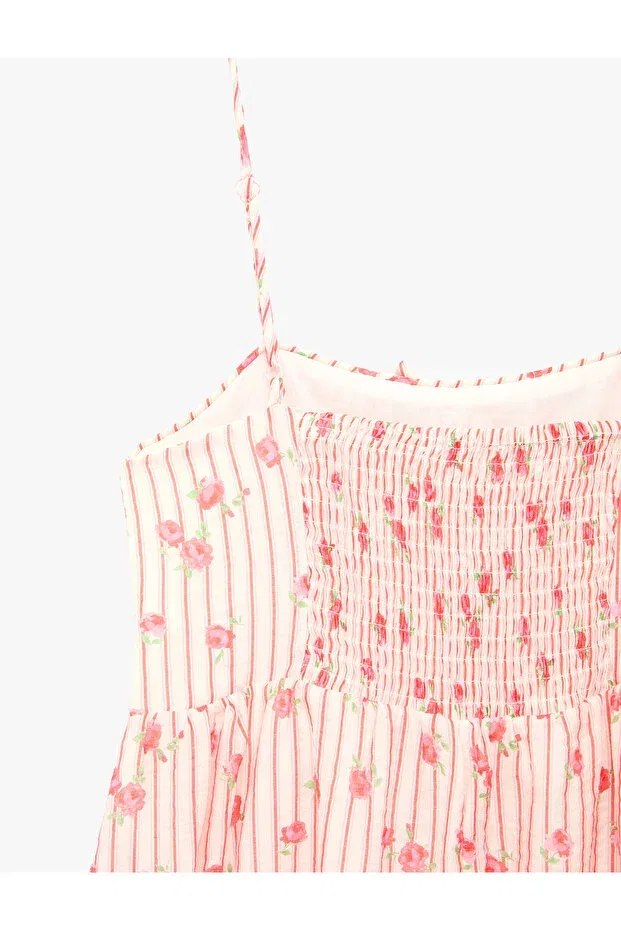 Детское платье для девочек с цветочным принтом, A-Line viscose blend strappy floral midi dress Koton, Pink Patterned — фото 4