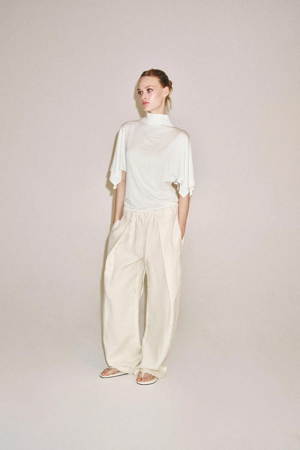 Топ с высоким воротником ZARA, White