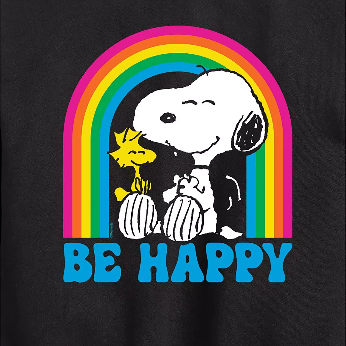 Детский свитшот для мальчиков с принтом Be Happy Rainbow Peanuts, Black — фото 2