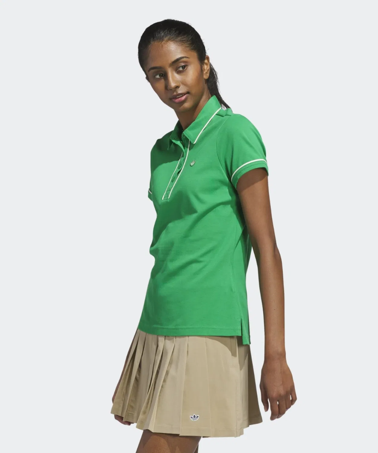 Женский поло Adidas Golf с принтом, с коротким рукавом, модель Original Golf Twist Knit One Point Logo Adidas, Green — фото 3