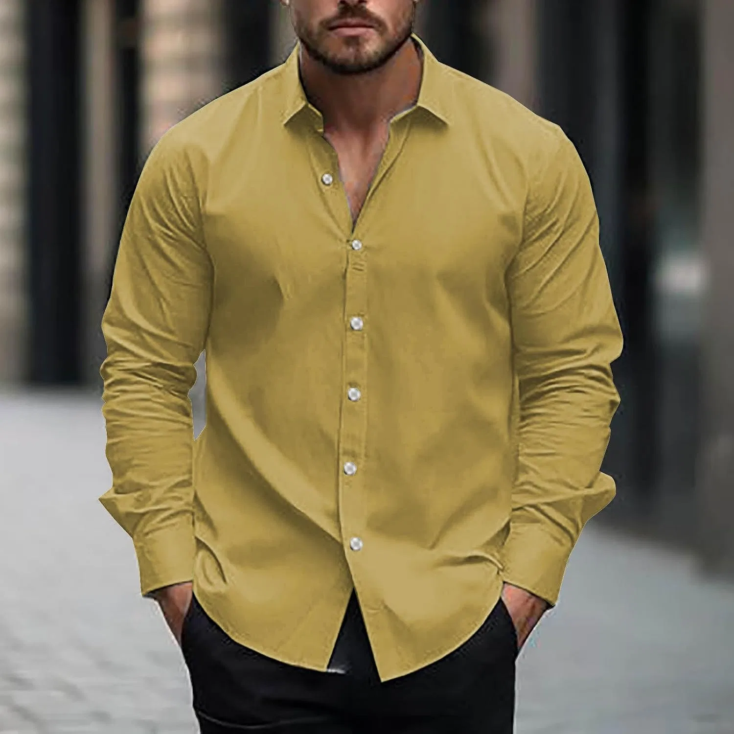 Мужская облегающая рубашка с растяжением Casual, Yellow — фото 2